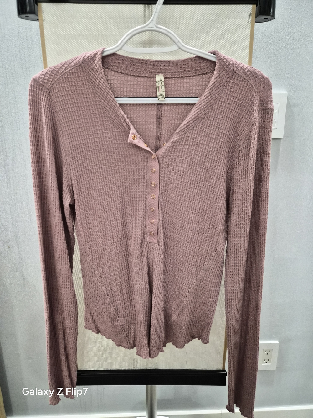 Free People Button-Up Waffle Henley in Dusty Rose